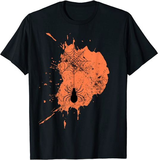 Discover T-shirt para Homem e Mulher Teia de Aranha Assustadora Laranja Dia das Bruxas