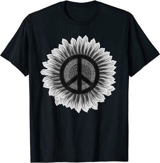 Discover T-Shirt Unissexo Manga Curta Girassol Símbolo de Paz