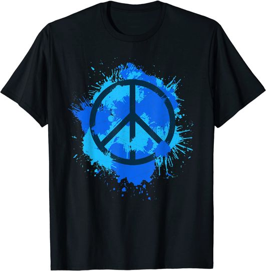 Discover T-Shirt Unissexo Manga Curta Símbolo de Paz Azul