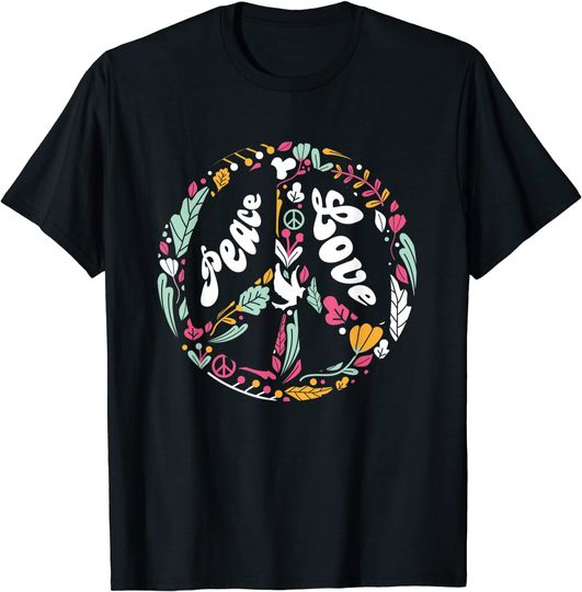Discover T-Shirt Unissexo Manga Curta Flores Símbolo de Paz