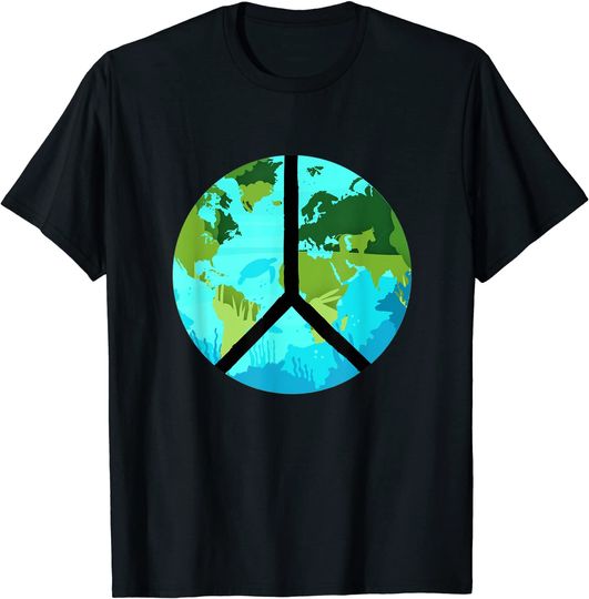 T-Shirt Unissexo Manga Curta Terra E Símbolo de Paz
