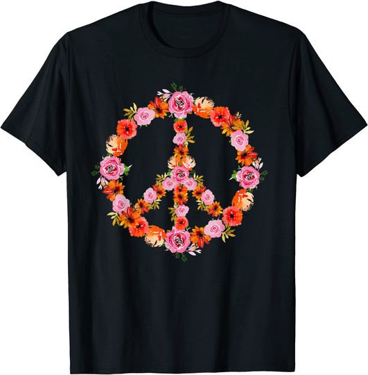 Discover T-Shirt Unissexo Manga Curta Símbolo de Paz Flores