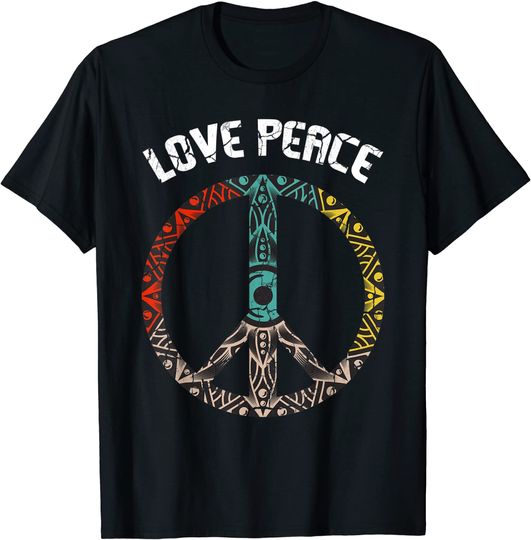 Discover T-Shirt Unissexo Manga Curta Vintage Símbolo de Paz Love Peace