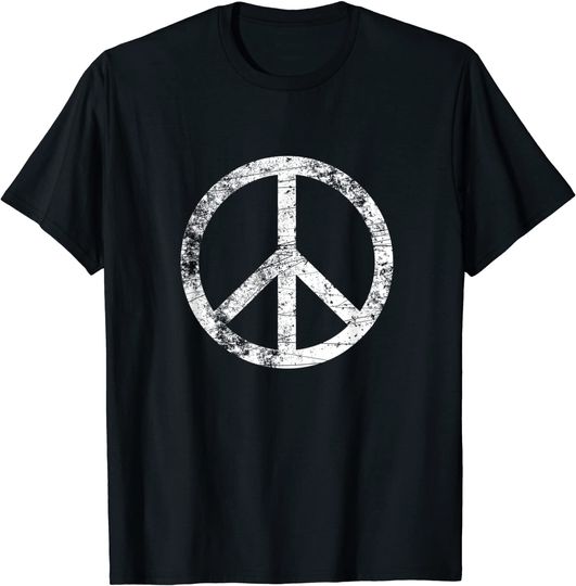 Discover T-Shirt Unissexo Manga Curta Vintage Símbolo de Paz Branco