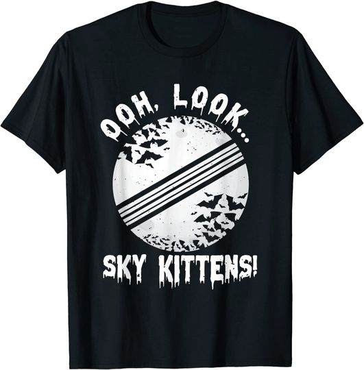 Discover T-shirt para Homem e Mulher Oh Look Sky Kittens com Morcegos