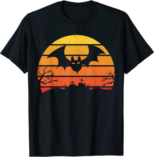 Discover T-shirt para Homem e Mulher Retro Halloween Silhueta de Morcego