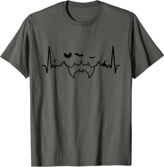 Discover T-shirt para Homem e Mulher Halloween Batimento de Coração com Morcego