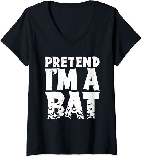 Discover T-shirt para Mulher Halloween Pretend I’m a Bat Decote em V