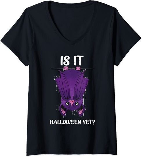 Discover T-shirt para Mulher Morcego Is It Halloween Yet Decote em V