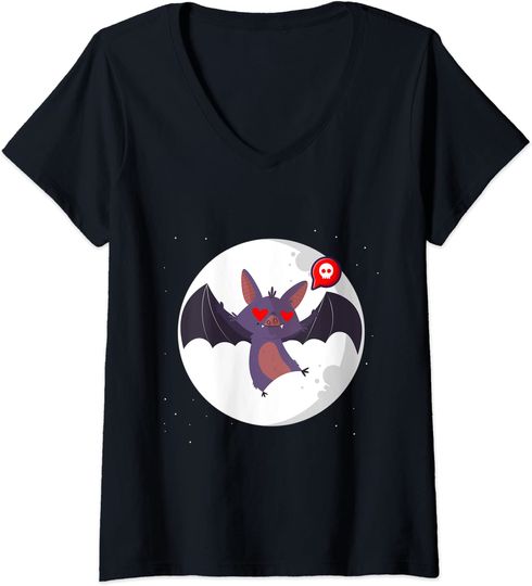 Discover T-shirt para Mulher com Amor de Morcego Halloween Decote em V
