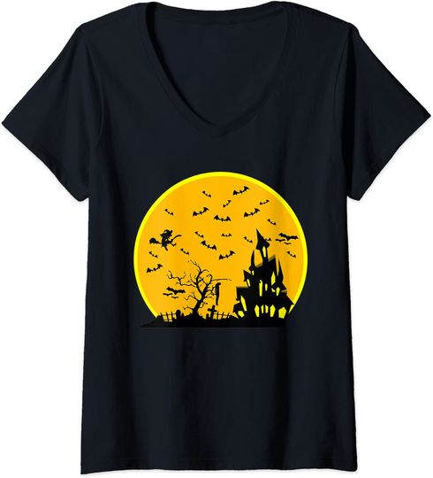 Discover T-shirt para Mulher Morcegos Todas as Vésperas de Halloween Decote em V