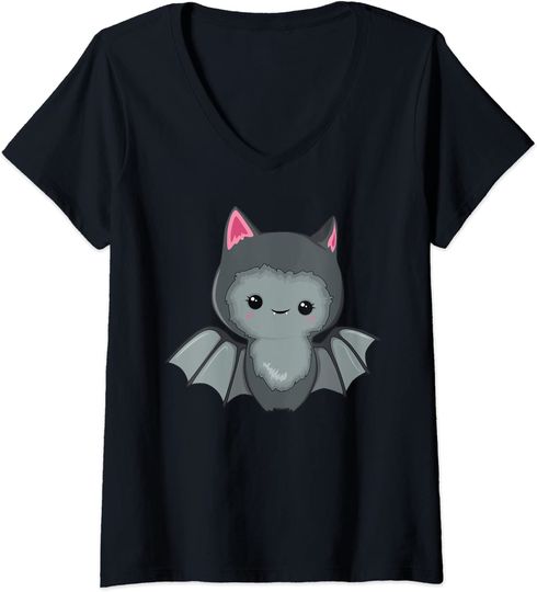Discover T-shirt para Mulher Presente de Halloween com Morcego Decote em V