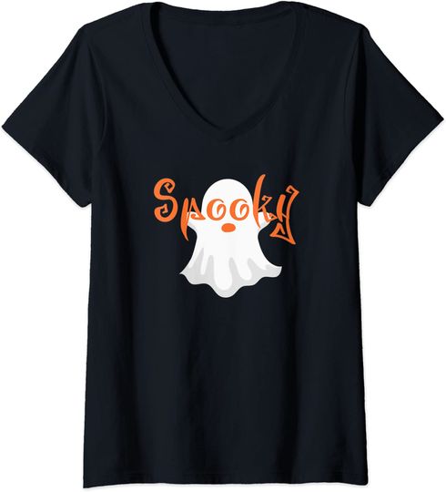 T-shirt para Mulher Fantasma de Halloween Decote em V