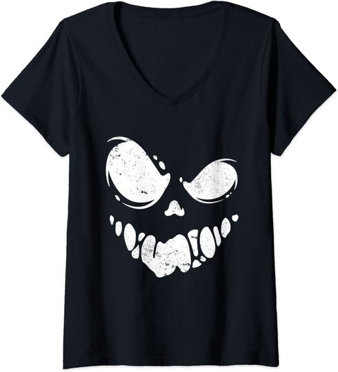 T-shirt para Mulher com Rostro de Fantasma Halloween Decote em V