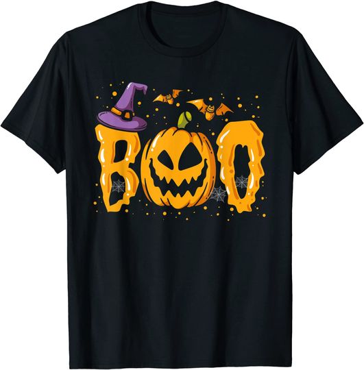T-shirt para Homem e Mulher Halloween Assustador Boo Abóbora