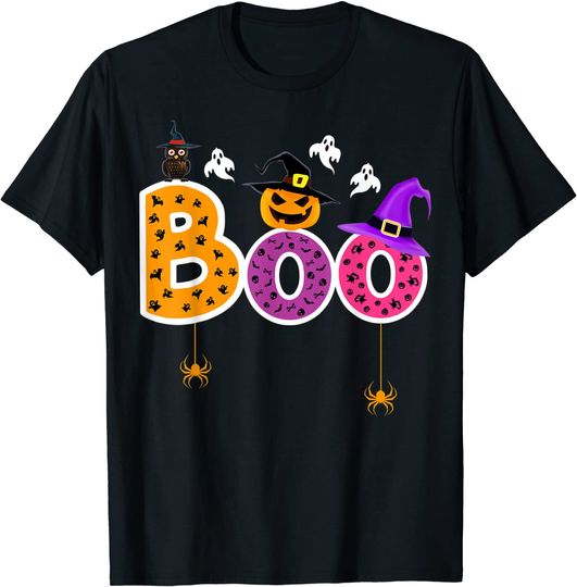 Discover T-shirt para Homem e Mulher Boo Halloween Aranha Fantasma Bruxa