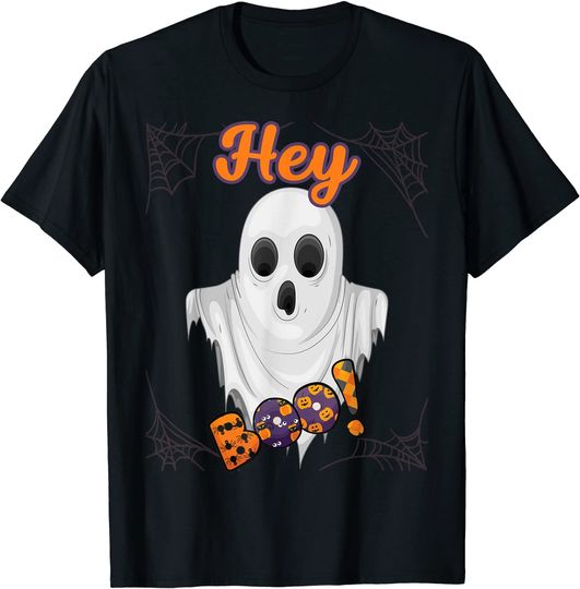 T-shirt para Homem e Mulher Hey Boo Fantasma de Halloween