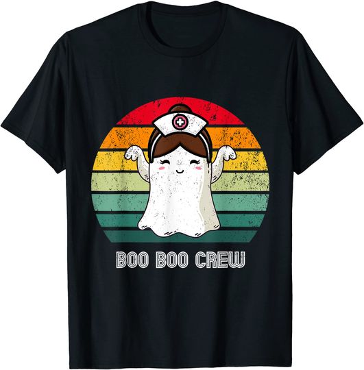 Discover T-shirt para Homem e Mulher Vintage Boo Boo Crew Fantasma de Enfermeira Halloween