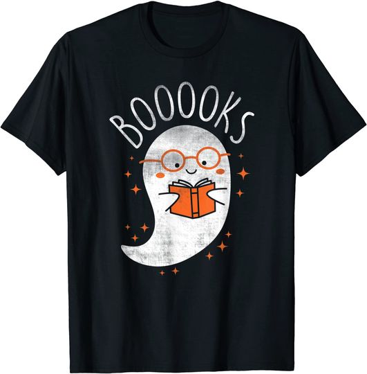 T-shirt para Homem e Mulher Lindo Fantasma Booooks Halloween