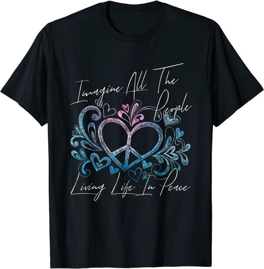 Discover T-Shirt Unissexo Manga Curta Imagine All The People Living Life In Peace