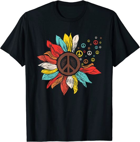 T-Shirt Unissexo Manga Curta Símbolo de Paz Flor