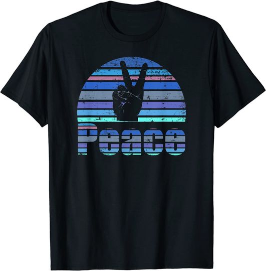 T-shirt Unissexo Manga Curta Estilo Retrô Peace