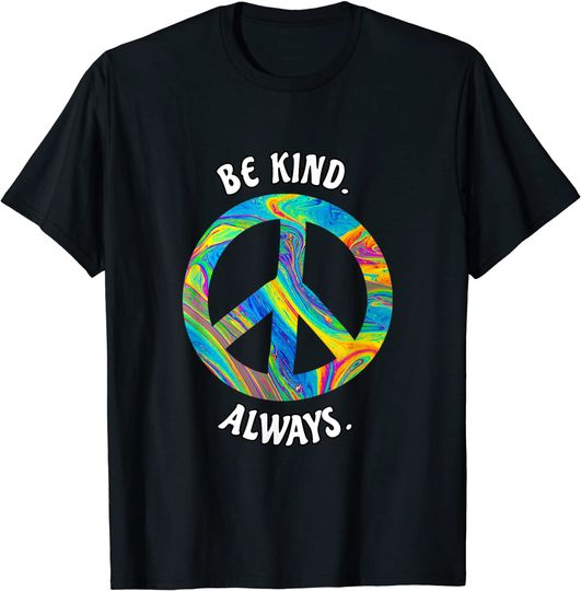Discover T-shirt Unissexo Manga Curta Símbolo de Paz Be Kind Always