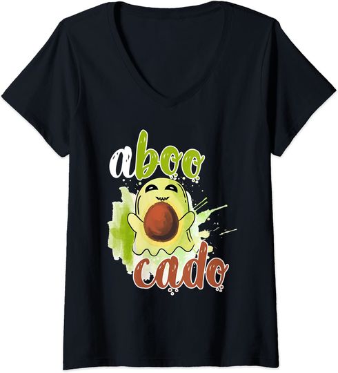 T-shirt para Mulher Aboocado Fantasma de Avocado Halloween Decote em V