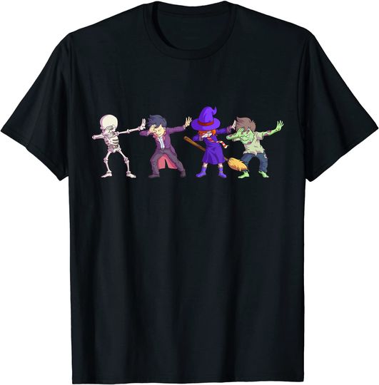 Discover T-shirt para Homem e Mulher Zombie Bruxa Halloween com Dab