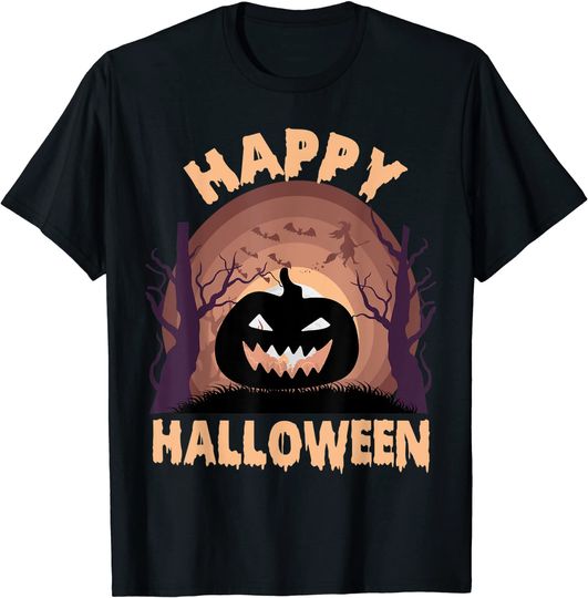 T-shirt para Homem e Mulher Feliz Halloween Cabeça de Abóbora