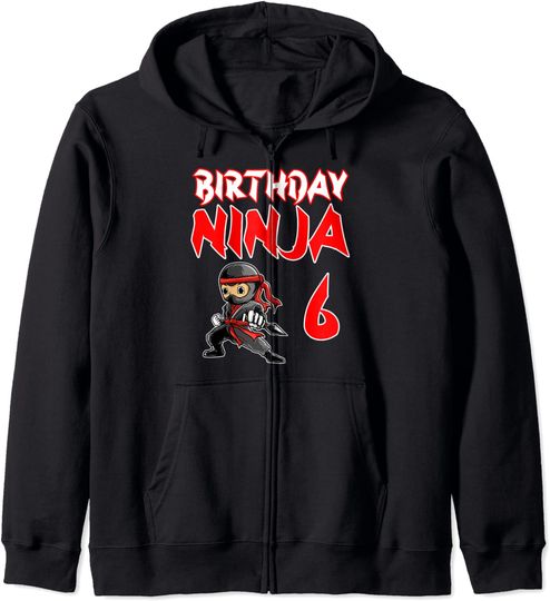 Hoodie Unissexo Com Fecho-Éclair Ninja Presente de Aniversário de 6 Anos