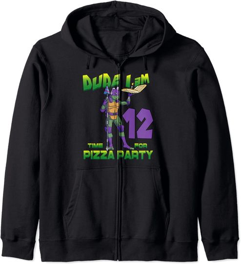 Hoodie Unissexo com Fecho-Éclair Tartaruga Ninja Festa de Pizza Presente de Aniversário de 12 Anos