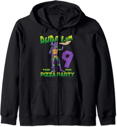 Hoodie Unissexo com Fecho-Éclair Tartaruga Ninja Festa de Pizza Presente de Aniversário de 9 Anos
