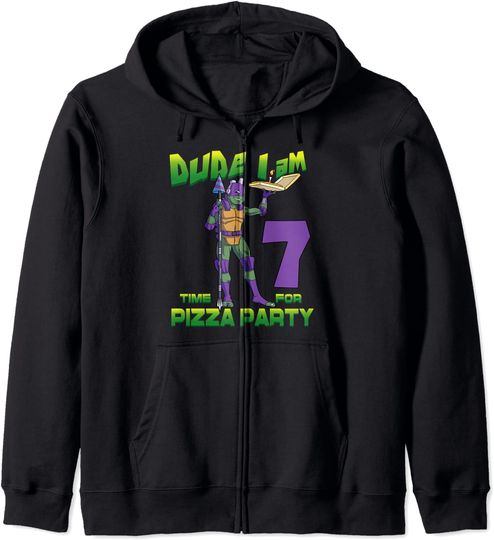 Hoodie Unissexo com Fecho-Éclair Tartaruga Ninja Festa de Pizza Presente de Aniversário de 7 Anos