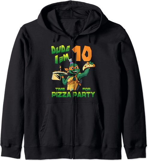 Hoodie Unissexo com Fecho-Éclair Tartaruga Ninja Festa de Pizza Presente de Aniversário de 10 Anos