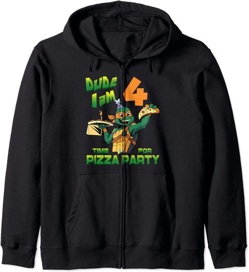 Discover Hoodie Unissexo com Fecho-Éclair Festa de Pizza Tartaruga Ninja Presente de Aniversário de 4 Anos