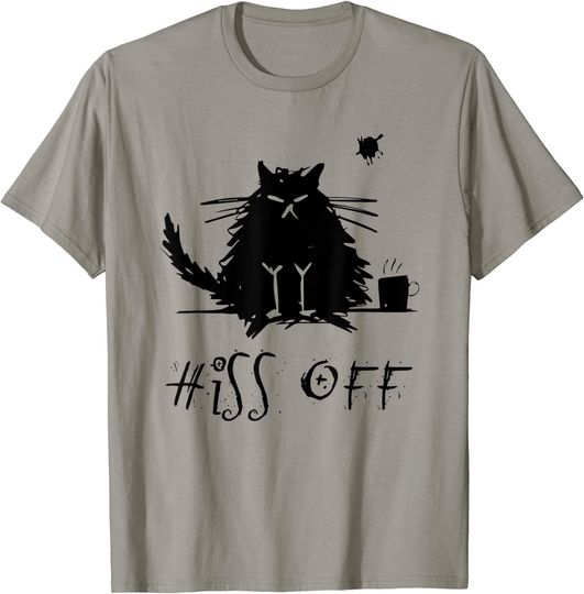 Discover T-shirt para Homem e Mulher Divertido Hiss Off com Gato Preto Halloween