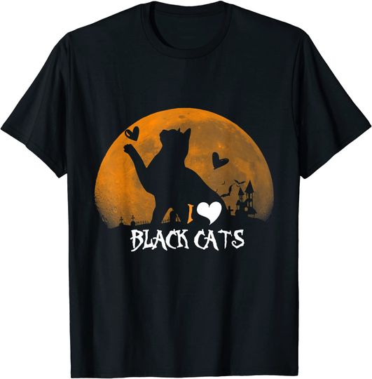 Discover T-shirt para Homem e Mulher Gato Preto na Lua Cheia Halloween