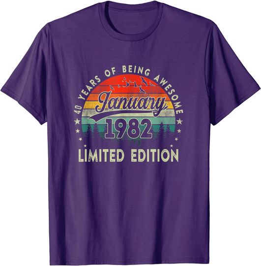 Discover Born January 1982 Vintage 40 Years Old Retro 40th Birthday T-Shirt