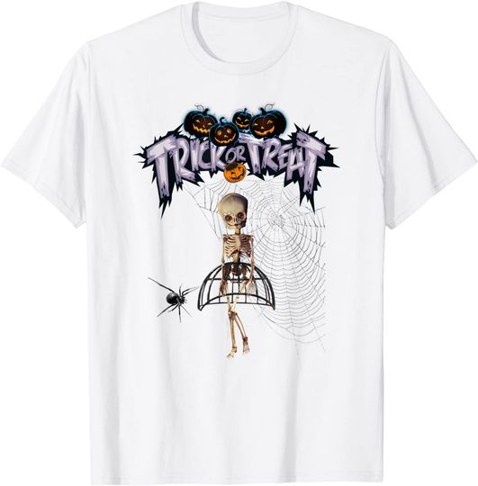 T-shirt para Homem e Mulher Esqueleto de Halloween Trick or Treat
