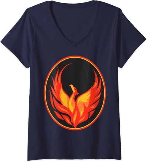 T-shirt de Mulher com Decote Em V Distintivo de Fénix