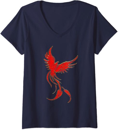 Discover T-shirt de Mulher com Decote Em V Red Phoenix
