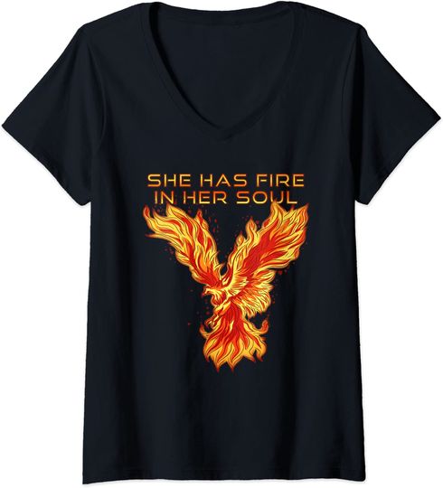 T-shirt de Mulher com Decote Em V Fénix She Has A Fire In Her Soul