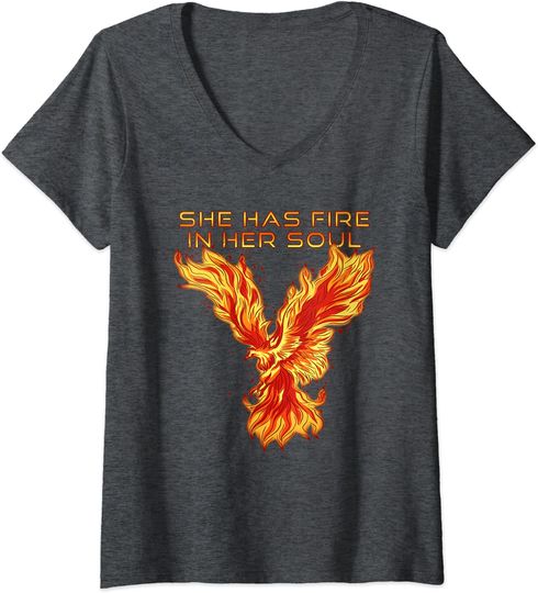 Discover T-shirt de Mulher com Decote Em V Fénix She Has A Fire In Her Soul