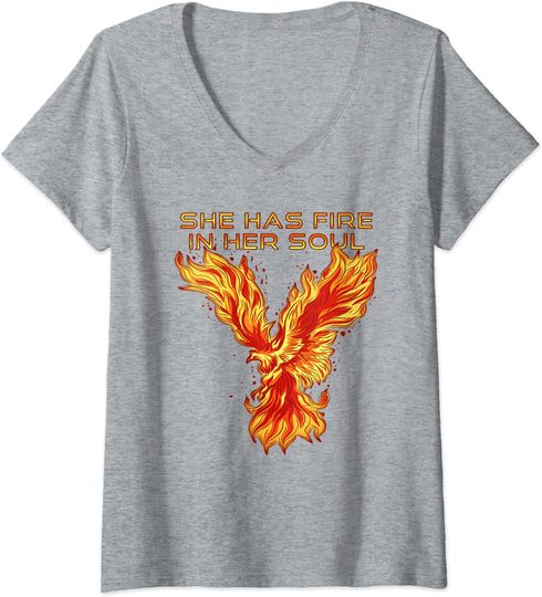 Discover T-shirt de Mulher com Decote Em V Fénix She Has A Fire In Her Soul