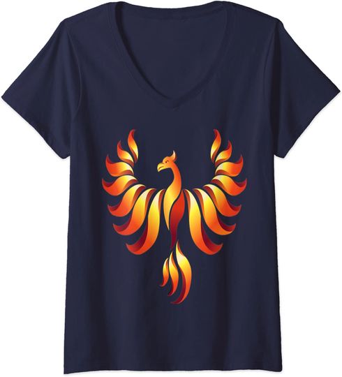 T-shirt de Mulher com Decote Em V Animal Mítico Fénix Fogo