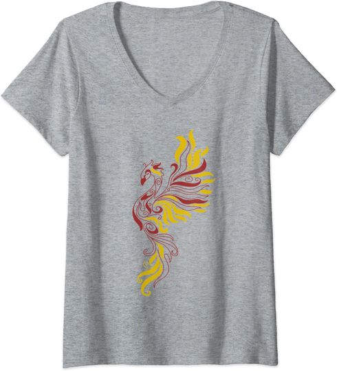 Discover T-shirt de Mulher com Decote Em V Retrô Animal Mítico Fénix Fogo