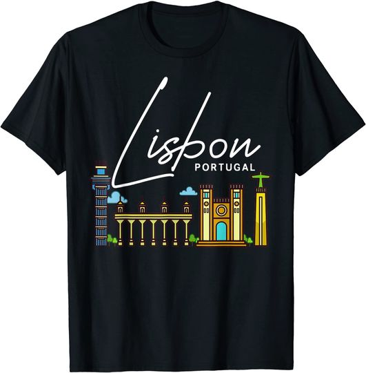 Discover T-shirt para Homem e Mulher Skyline Lisboa Portugal