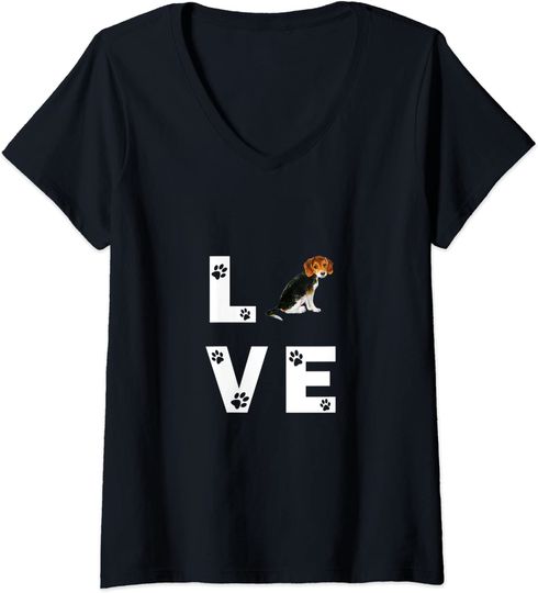 T-shirt para Mulher Amor de Cão Beagle Decote em V