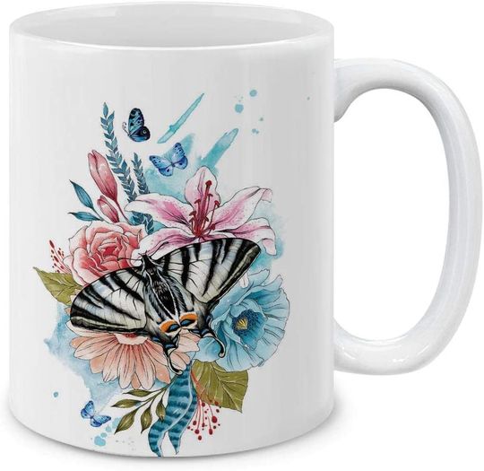 Discover Caneca de Cerâmica Clássica Jardim de Flor e Borboletas